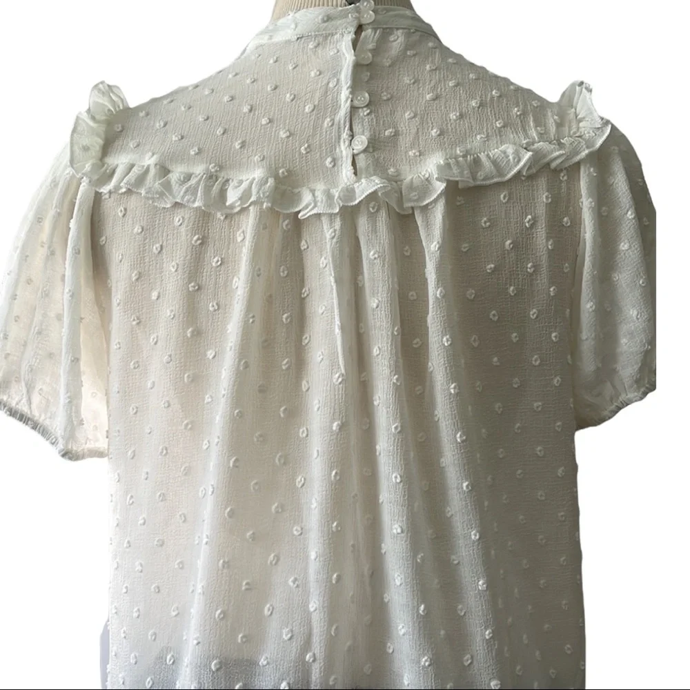 Anthopologie Ro & De Smocked Puff-Sleeve Sheer Blouse, Small